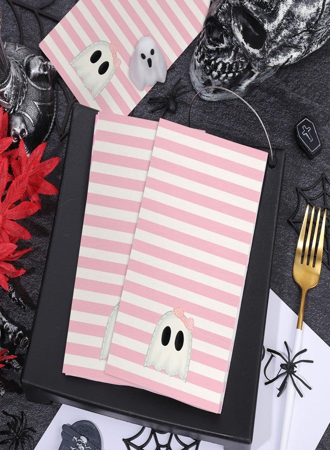 Whaline 100Pcs Halloween Ghost Guest Napkins Pink Stripe Ghost Paper Napkin Disposable Dinner Hand Towel Napkin for Bathroom Party Table Supplies - Image 4